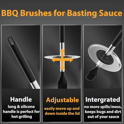 Geesta Adjustable Sauce Pot and Basting Brush Set, Long Stainless Steel Basting Brush for Cooking, Smoking, Fathers Day Grilling Gifts for Men Smoker Accessories, Large Capacity Grilling Tools, 1 Pack