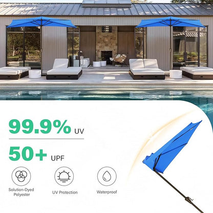 JEAREY 9ft Half Umbrella Outdoor Patio Umbrella Market Umbrellas with Crank, 1/2 Round Wall Umbrella 5 Sturdy Ribs UV Protection for Pool Garden Balcony Deck, Royal Blue