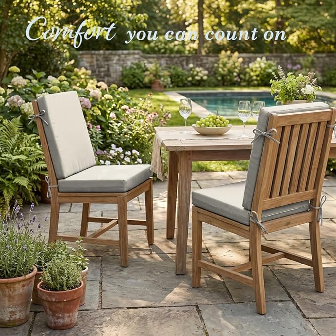 California Umbrella Outdoor Dining Chair, Set of 2 Patio Seat Cushions, 20 x 40 Inch, Premium Outdoor Memory Foam, Fade Resistant, Sunbrella Fabric, Fabric Ties, Canvas