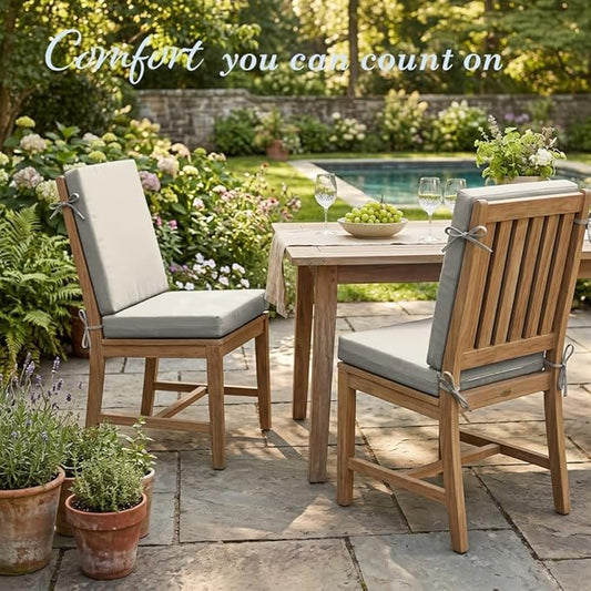 California Umbrella Outdoor Dining Chair, Set of 2 Patio Seat Cushions, 20 x 40 Inch, Premium Outdoor Memory Foam, Fade Resistant, Sunbrella Fabric, Fabric Ties, Canvas