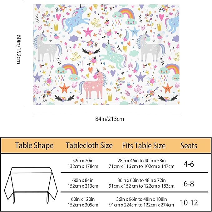 TKS MITLAN Unicorn Tablecloth Decor Rainbow Cute Doodle Fun Beautiful Cartoon Art Blue Flowers Leaf Table Cloth Dining Room Kitchen Table Cover 60" X 84" Oblong/Rectangle