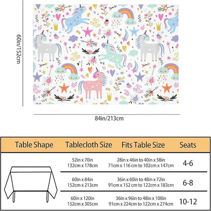 TKS MITLAN Unicorn Tablecloth Decor Rainbow Cute Doodle Fun Beautiful Cartoon Art Blue Flowers Leaf Table Cloth Dining Room Kitchen Table Cover 60" X 84" Oblong/Rectangle