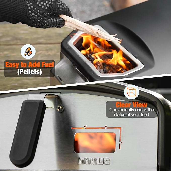Mimiuo 12" Outdoor Wood/Charcoal Pizza Oven with Rotating Stone, 60S Bake | Portable Pizza Stove for Outside Backyard Camping Picnics