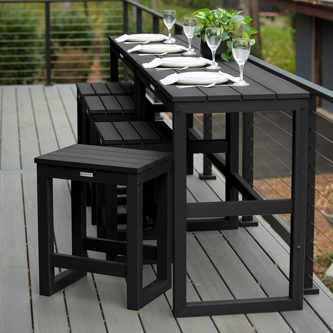 highwood Monroe 6-Piece Counter Height Modern Balcony Set, 2 Tables and 4 Stools, Black