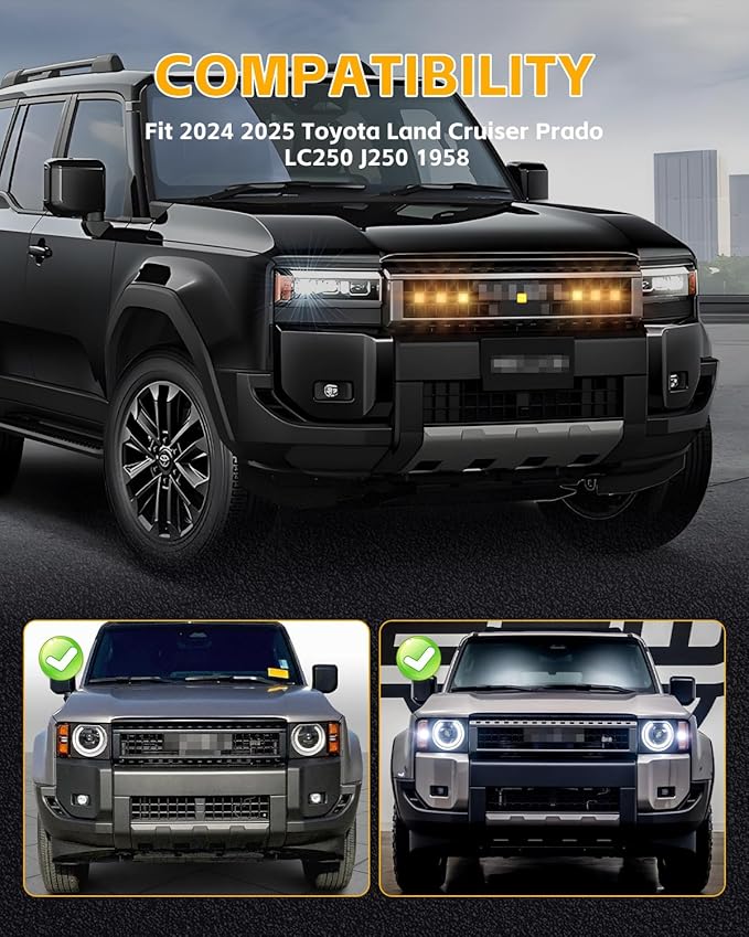 6 Pcs Grill Lights for 2024 2025 Toyo-ta Land Cruiser Prado LC250 J250, Toyo-ta LED Upgrade Grille Lights, Amber Lighting