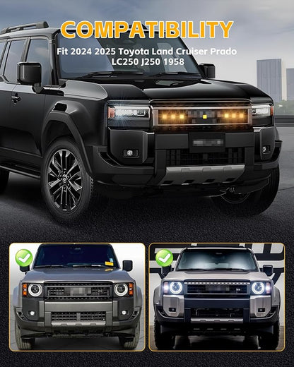 6 Pcs Grill Lights for 2024 2025 Toyo-ta Land Cruiser Prado LC250 J250, Toyo-ta LED Upgrade Grille Lights, Amber Lighting