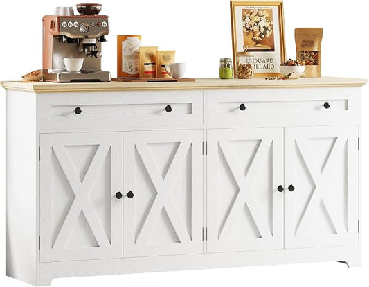 IRONCK Buffet Cabinet with Storage, Sideboard Cabinet with Drawers & Doors | 2 Drawers, 4 Doors and 2 Adjustable Shelves. 59inch Wide. FSC-certified Wood. Anti-tip Device. Natural Wood.