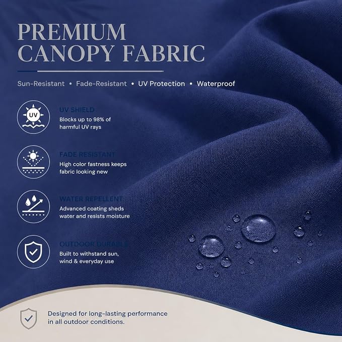10ft Patio Umbrella, 3-Tier Vented Outdoor Table Umbrella with 8 Sturdy Fiberglass Ribs, Windproof Market Umbrella with Push Button Tilt and Crank, UV Protection for Deck, Pool, Navy Blue