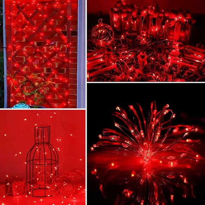 YEGUO 4 Pack Red Solar Fairy Lights, Each 33ft 100 LED Valentines Lights Outdoor Waterproof, 8 Modes Sliver Wire Solar Christmas String Lights