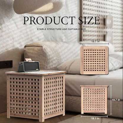 Wooden Grid Side Table for Indoor/Outdoor,Small Coffee Table for Boho Corner/Patio/Living Room,Storage Bin Deck Box for Cushions,Toys,Furniture Covers,Etc.Original Wood Color