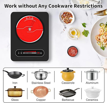 VBGK Single Burner Electric Cooktop,110V 1800W Electric Stove Top with LED Touch Control,10 Power Levels, 4 hTimer, Safety Lock,single burner cooktop Overheat protection