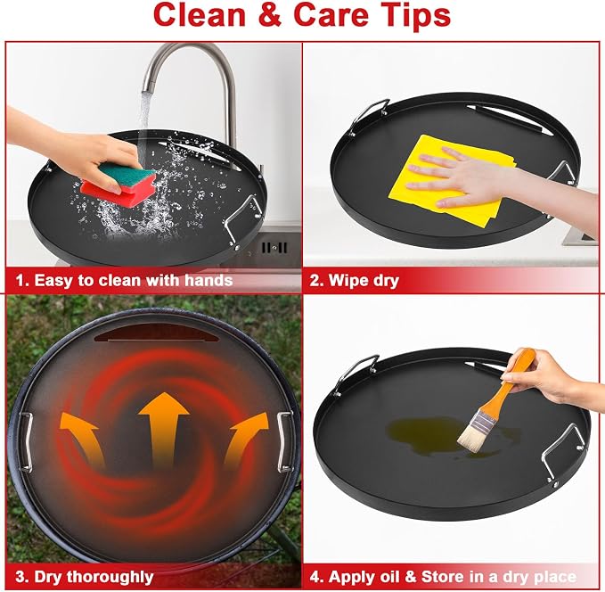 Full Size Griddle Insert for Weber 22 Inch Charcoal Grills, Flat Top Griddle for Weber 22" Original Kettle, Master-Touch and Performer Deluxe Charcoal Grill, Compatible with Most 22" Round Grills