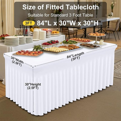 Smiry Spandex Elastic Fitted Table Cloth Skirt for 7FT Rectangle Table | Stretch Washable Table Cloth, Banquet Table Cover for Wedding, Party, Indoor & Trade Shows, (White, 84Lx30Wx30H)