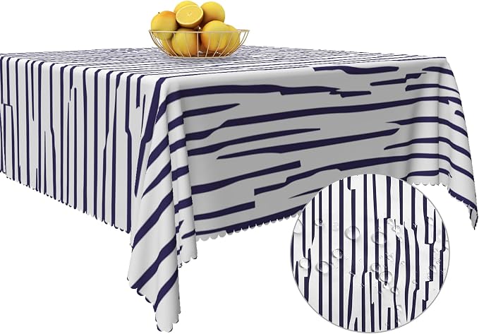 Navy Blue Stripes Tablecloth 60x60 Inch Square Abstract Irregular Striped Table Cloth Dining Square Table Cover Dust-Proof Table Cover Protector for Home Restaurant Picnic Camping BBQ