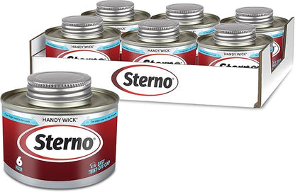 Sterno Fuel Cans - 6-Hour Burn, (6-Pack) Professional Safe Warmers for Food Trays & Buffet Set Chafing Dishes - Reusable Gel Burners, Twist Chafer Canned Heat, Handy Wick
