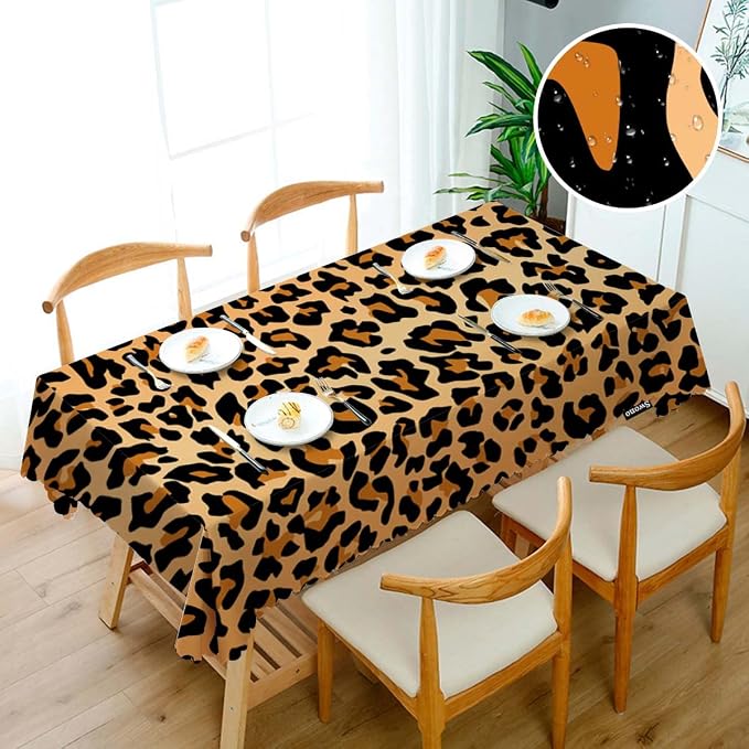Swono Leopard Table Cloth Rectangle Animal Cheetah Skin Orange Black 52"X70" Tablecloth for Dining Table Buffet Parties Patio and Camping