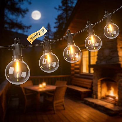 LED Outdoor String Lights, 240FT Patio Lights Outdoor Waterproof with 120+3 Shatterproof G40 Edison Globe Bulbs, 2700K Warm White Hanging Light, Dimmable Light for Outside Backyard Garden Bistro Porch