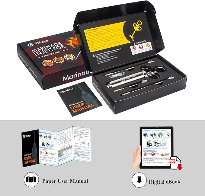 Ofargo Meat Injector - 3 Needles for Smoking Meats, Beef, Turkey; 2-Oz Marinade Injector Syringe; User Manual Included