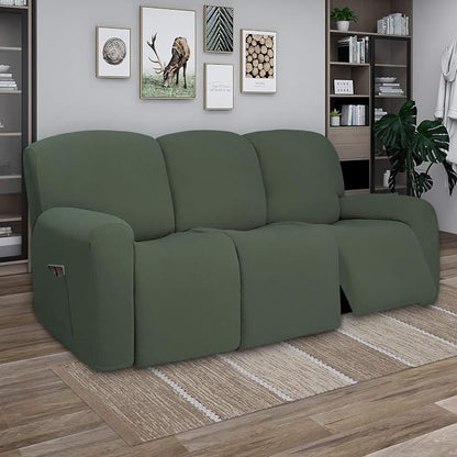 PureFit Super Stretch 3 Seats Recliner Sofa Couch Cover with Pocket | Non Slip Soft Sofa Slipcover, Washable Spandex Reclining Furniture Protector for Kids, Pets (Recliner Sofa, Grayish Green)