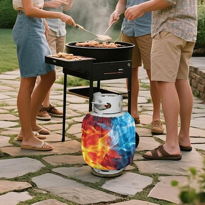 Fire Camper Propane Tank Cover Outdoor 600D Heavy Duty Waterproof Covers Fits Standard 20 lb Cylinder, 13.7'' x 16.5'' for Rv Trailer, 2 Pack