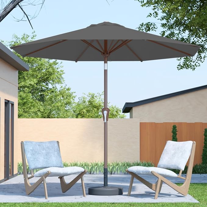 10FT Patio Umbrella Outdoor Market Umbrella with Crank and Tilt, 8 Flexible Fiberglass Ribs, UV-Resistant Waterproof Canopy for Patio, Deck, Garden, Backyard, Gray