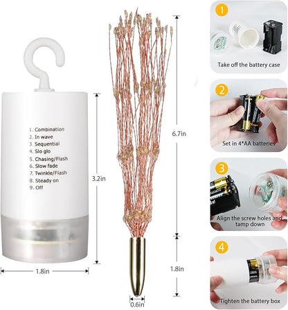 FOOING 8 Pack Firework Lights Led Copper Wire Star String Lights 8 Modes Battery Operated Fairy Lights with Remote,Wedding Decorative Hanging Light for Party Patio Garden Decoration