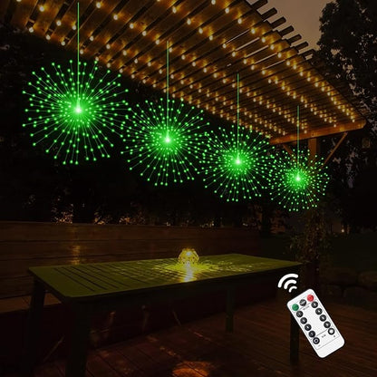 PXBNIUYA 2 Pack Starburst Sphere Lights,200 LLED Firework Lights, 8 Modes Dimmable Remote Control Waterproof Hanging Fairy Light, Copper Wire Light for Patio Parties Christmas (Green)