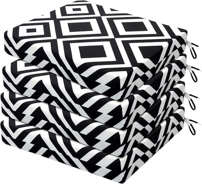 HARBOREST Outdoor Chair Cushions Set of 4, Water Resistant Patio Chair Cushions with Ties, Square Corner Outdoor Seat Cushions for Patio Furniture, 18.5"x16"x3", Black/White Diamond
