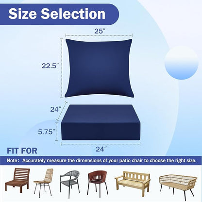 Outdoor Chair Cushions, 24 x 24 Inch Outdoor Cushion for Patio Furniture, Patio Chair Cushion, Waterproof & Fade Resistant Deep Patio Furniture Cushions Set with Handle and Ties, Navy Blue (Set of 6)