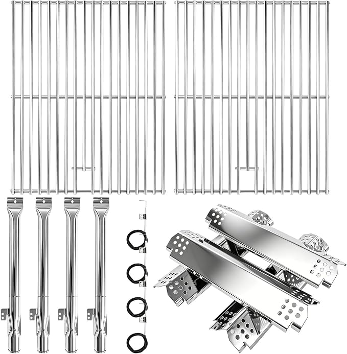 Grill Replacement Parts for Nexgrill 4-Burner 720-0830H 720-0830D 720-0783C 720-0783E 720-0958A,5-Burner 720-0888N, 17" Stainless Steel Grill Grate + Heat Plate + Burner Kit for Nexgrill