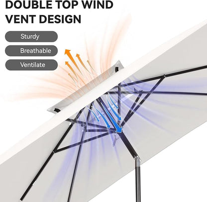 6.6 x 10 ft Rectangular Patio Umbrella, Outdoor Market Table Umbrella with Push Button Tilt and Crank, Double-Tier Vent, 6 Ribs, Rectangle Patio Umbrella for Backyard, Deck, Pool, Fits 4–6 Chairs and Tables (White)