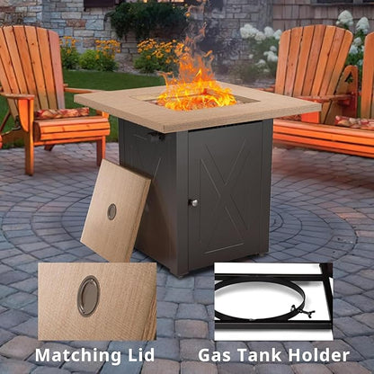 Hexago 28 Inch Propane Fire Pit Table, Gas Square Outdoor Fire Table Dinning with Lid, Lava Stone, 50000BTU, ETL Certification, for Outside Garden Backyard Deck Patio