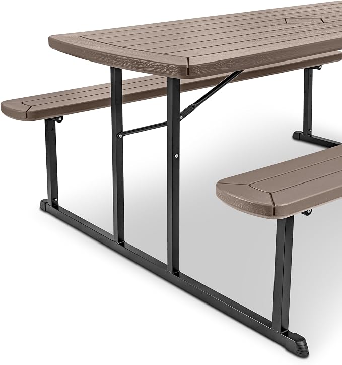 OEF Furnishings Heavy Duty Blow Molded Folding Picnic Table - Brown, Brown Frame