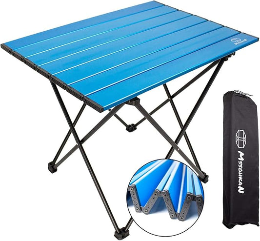 MSSOHKAN Camping Table Folding Portable Camp Side Table Aluminum Lightweight Carry Bag Beach Outdoor Hiking Picnics BBQ Cooking Dining Kitchen Blue Medium