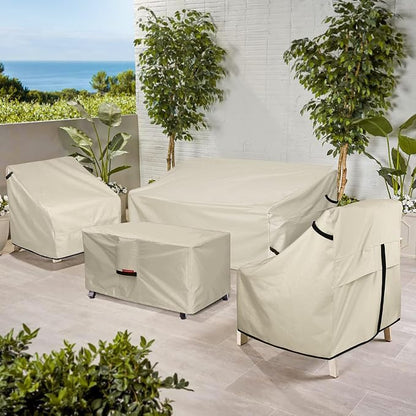 Porch Shield Patio Fire Pit Cover - Waterproof 600D Outdoor Rectangular Gas Fire Table Cover Deck Box Protector - 48 x 24 inch, Beige