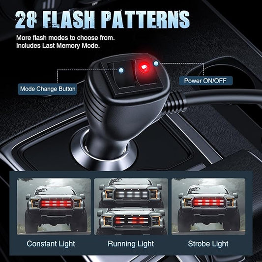 Nilight 2PCS 24 inch Truck Grille Strobe Lights Strip 384 LED Emergency Light Red White Flexible Side Flashing Warning Caution Safety Waterproof Lighting Kit for Trucks Tow Plow Construction Vehicles