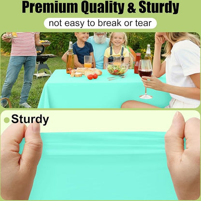 Smiry Disposable Table Cloth - 10 Pack, 54 x 108 Inch Waterproof Rectangle Tablecloths for Parties, Decorative Plastic Table Cover, Leakproof & Sturdy, Mint Green