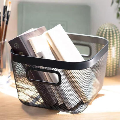 AJIODA Metal Mesh Steel Baskets, Household Wire Storage Organizer Bin Garden Harvest Basket Multi-functional Fruit Baskets with Handles for Kitchen Bathroom Picnic Shopping Decor Cabinet Home, Black