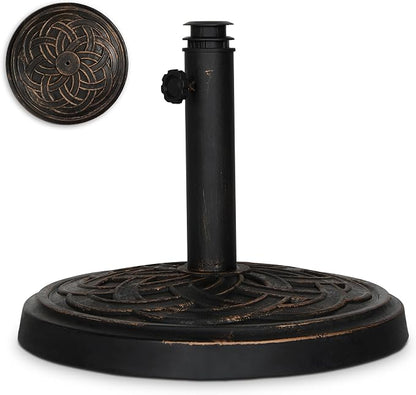 Backyard Expressions 26.5 lb Round Heavy Duty Patio Umbrella Base – Weather Resistant Calcium Carbonate Resin with Bronze Weave Design – Fits 1.5" to 2" Poles, Easy Assembly, UV & Fade Resistant
