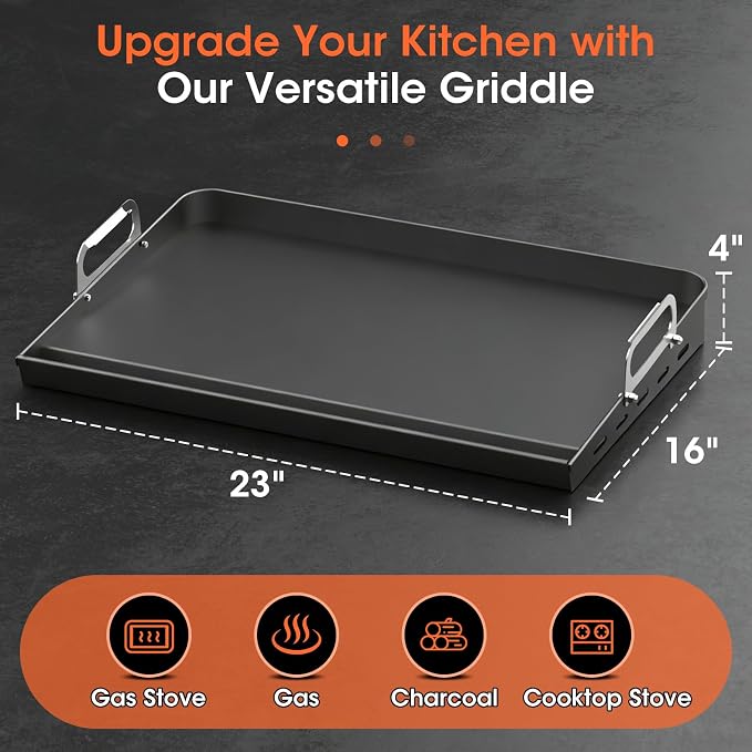 EUTRKei 23"x16" Nonstick Griddle for Gas Grill, Cast Iron Griddle for Stove | Plancha Para Cocinar with Grease Groove, Reinforced Flat Top & Effortless Cleanup, for Parties, Camping &Tailgating