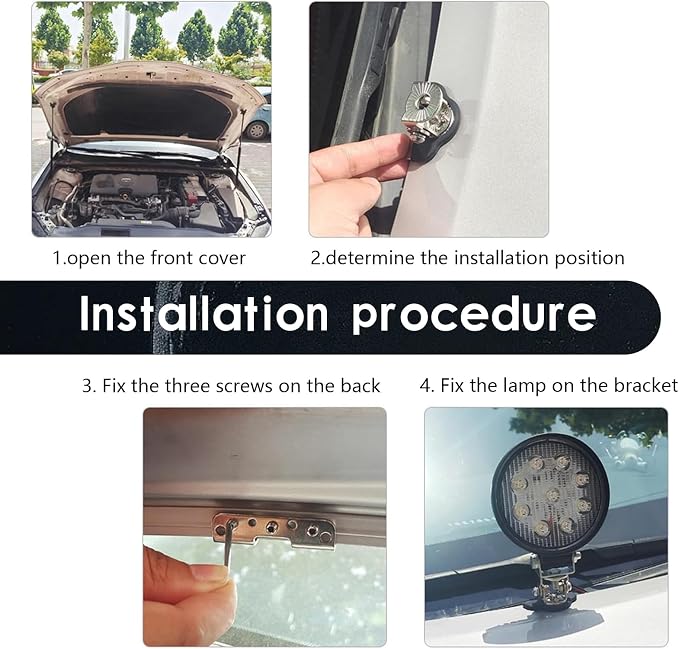 Pack-2 Car Grille Light Mount Base, Adjustable Metal Vehicle Roof Light Fixing Bracket, Universal Shock-Absorbing Automotive Hood Auxiliary Bracket Accessories for Truck SUV Car (Black)