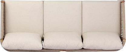 Christopher Knight Home Bubi Acacia Wood Outdoor 3 Seater Sofa with Cusion, Solid Wood Patio Sofa with Woven Rope Accents, Comfy Lounge Sofa for Patio Furniture Set, Teak+Beige