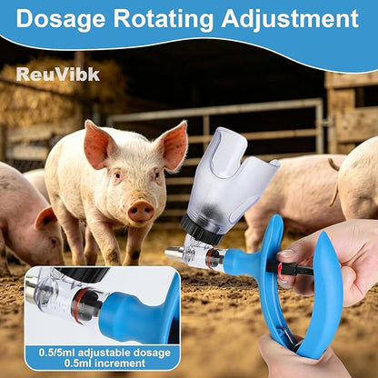 5ML Livestock Syringe Gun, Automatic Self Refill Injection Gun Continuous Adjustable Bottle Attachment Livestock Animal Syringe with 10 Needles, for Chicken, Duck, Pig, Sheep, Cow Poultry (Blue)