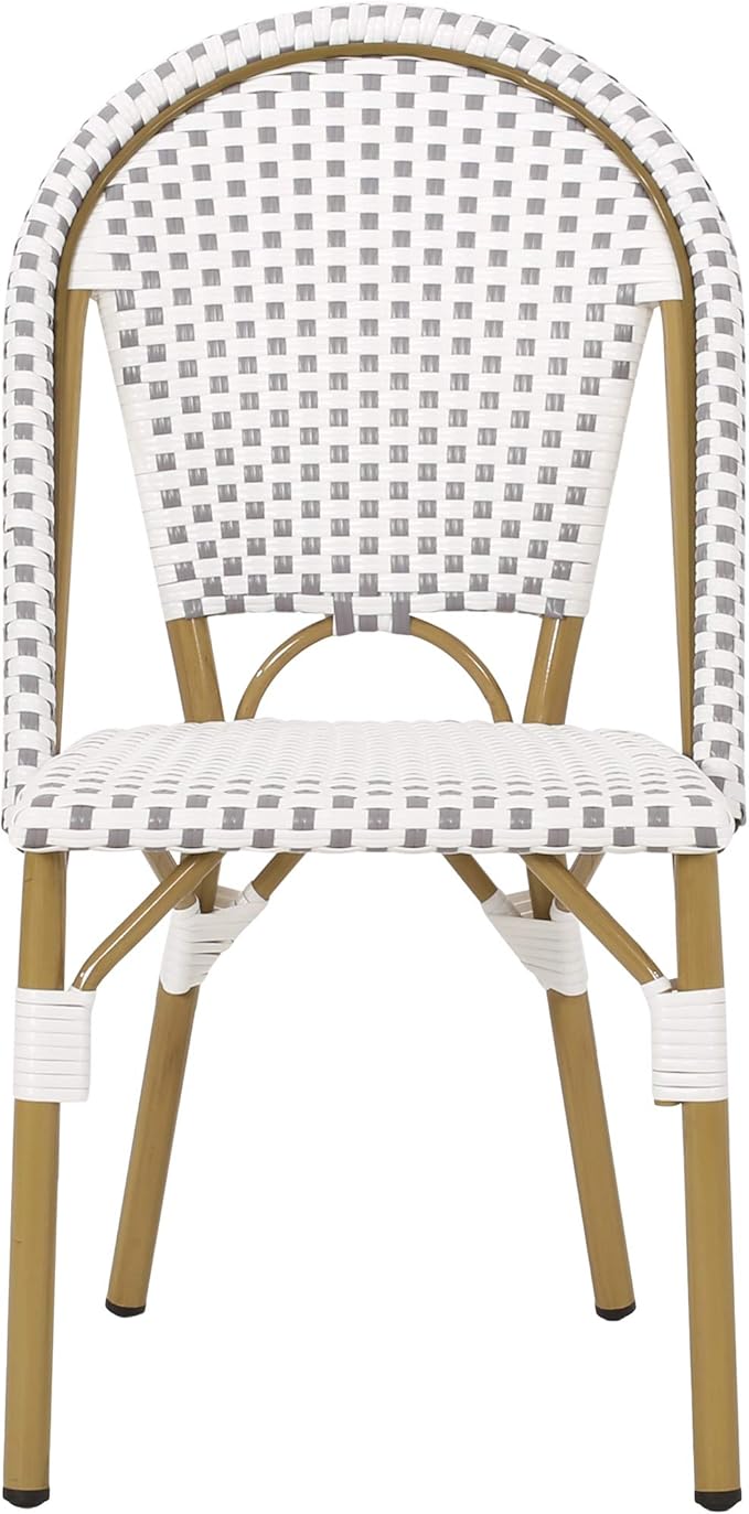 Christopher Knight Home Philomena Outdoor French Bistro Chair (Set of 2), Gray + White + Bamboo Print Finish