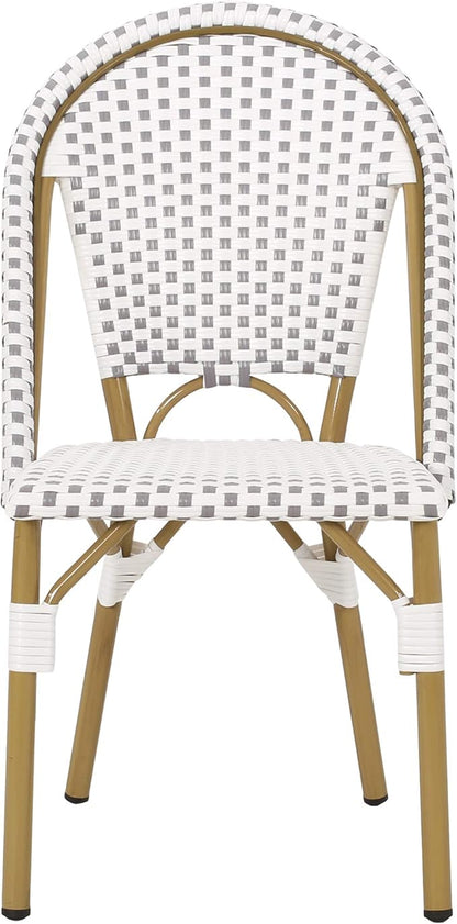 Christopher Knight Home Philomena Outdoor French Bistro Chair (Set of 2), Gray + White + Bamboo Print Finish