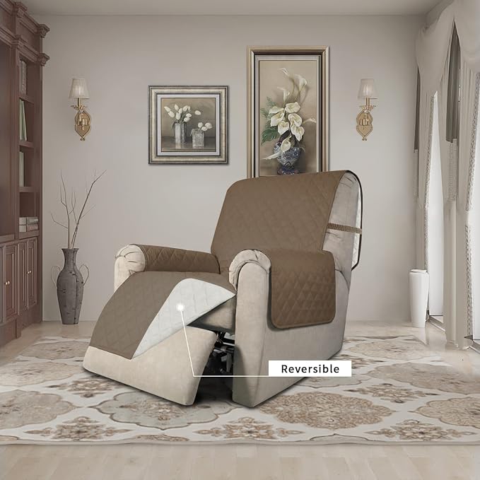 Easy-Going Recliner Chair Slipcover Reversible Sofa Cover Water Resistant Couch Cover Furniture Protector with Elastic Straps for Pets Dog (Recliner 22 inch, Camel/Ivory) | Machine Washable Slipcover For Dogs, Water Resistant Furniture Mat For Living R...