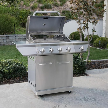Nexgrill 4-Burner Propane Gas Grill in Stainless Steel with Side Burner, 60000BTUs, 626 sq. in. Cooking Space, Perfect for Outdoor Cooking & Grilling, Patios, BBQ, Backyards, Silver, 720-0830H