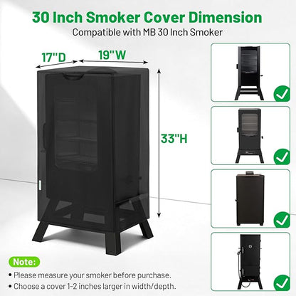 30 Inch Smoker Cover for Masterbuilt, Heavy Duty Waterproof Vertical Electric Smoker Cover with Windproof Straps & Handles, UV & Fade Resistant Outdoor BBQ Grill Protection, Black
