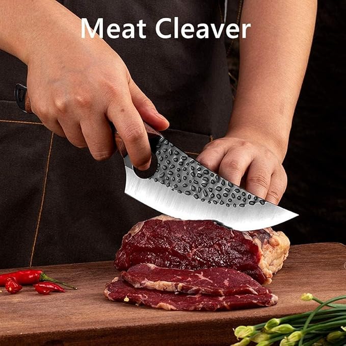 Huusk Viking Knife, Hand Forged Full Tang Boning Knives with Sheath Japanese Butcher Meat Knives Caveman Chef Knife for Home or Camping, Gifts for Men and Women