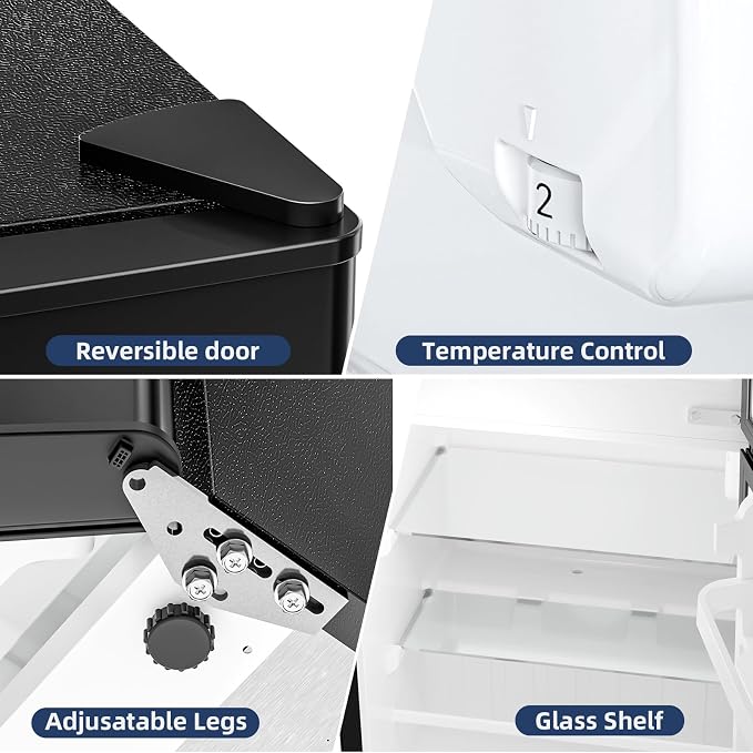 Antarctic Star Compact Mini Fridge with Freezer,Double Door with Adjustable Thermostat,Small Fridge Removable Shelves for Dorm/Office,2.5 Cu.Ft,Black